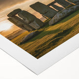 Art deco poster of Stonehenge in muted earth tones on rolled canvas, suitable for dining room decor.