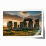 Stonehenge photo in muted earth tones on a rolled canvas, suitable for art wall dining room placement.