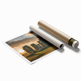 Extra large rolled print of Stonehenge in muted gray tones, ideal for classy bathroom wall art.