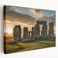 Stonehenge depicted in muted earth tones on a large stretched canvas, suitable for kitchen wall art.