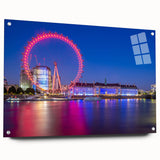 Acrylic print of the Thames River with soft blue and gray tones, suitable for bedroom or dining room decor.