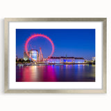 Extra large wall art of abstract Thames River scene in textured gray and blue tones, framed with a silver mat.