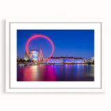 Textured art print of the Thames River with abstract elements, set in a white frame, ideal for bedroom art.