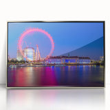 Large art print of the Thames River in muted blue and gray tones, framed in acrylic, suitable for modern art wall decor.