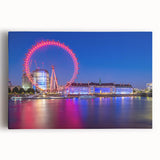Black and white photograph of the Thames River on stretched canvas, ideal for kitchen wall art.