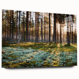 Large abstract wall art of a European scenery in muted earth tones on acrylic glass, ideal for bedroom or dining room decor.