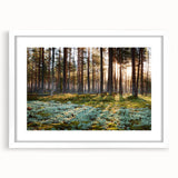 Textured abstract art print of a European scenery in muted earth tones, framed in white, ideal for bedroom art.