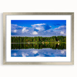 Extra large abstract art print of a textured Finnish landscape in muted earth tones, framed in silver.