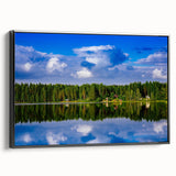 Black and white vintage poster art of a Finnish landscape on framed canvas, suitable for bedroom decor.