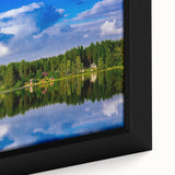 Extra large framed canvas depicting a textured, colorful European scenery, ideal for living room decor.