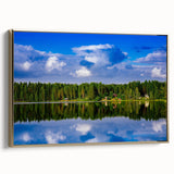 Framed canvas featuring a vintage-style landscape painting of a serene Finnish scenery, ideal for bedroom wall art.