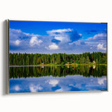 Landscape art painting of a Finnish scenery on framed canvas, featuring muted earth tones, perfect for living room decor.