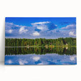 Black and white photograph of a serene Finnish landscape on large stretched canvas, ideal for kitchen wall art.