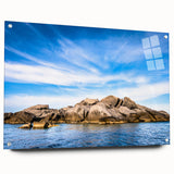 Acrylic print of a Corsican landscape, featuring muted earth tones, ideal for dining room art.