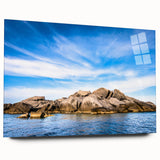 Large abstract depiction of the Corsican landscape on acrylic glass, in muted earth tones.