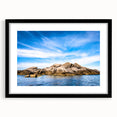 Extra large abstract art print of a colorful Corsican landscape, textured on a black framed canvas.