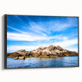 Black and white landscape art painting of Corsica on a framed canvas, ideal for bedroom wall decor.