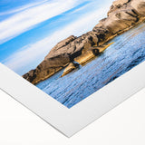 Art deco poster of a serene Corsican landscape in muted earth tones on rolled canvas, suitable for dining room decor.