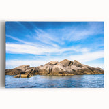 Black and white canvas print of Corsican coastal landscape, suitable as kitchen wall art or for bedroom ambiance.