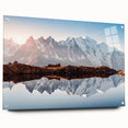 Acrylic print of the French Alps with muted green and blue tones, suitable for bedroom or dining room decor.