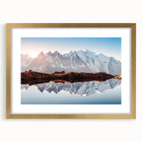 Abstract art print of the French Alps in muted earth tones on a framed canvas, suitable for dining room decor.