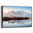 Black and white landscape art painting of the French Alps on framed canvas, ideal for bedroom decor.