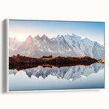 Vintage poster art of the French Alps in vibrant colors on a large framed canvas, ideal for living room decor.