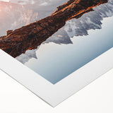 Art deco poster of the French Alps in muted earth tones on rolled canvas, suitable for dining room wall art.