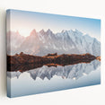 Large art on stretched canvas depicting the French Alps in muted earthy tones, ideal for kitchen wall art.