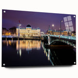 Acrylic print of Lyon, France with vibrant blue and green hues, ideal for dining room decor.