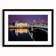 Extra large abstract art print of colorful Lyon scenery on textured canvas, framed in black, ideal for living room decor.