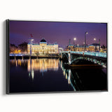 Black and white framed canvas of Lyon landscape, featuring vintage poster art style, ideal for bedroom decor.