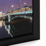 Extra large black wall art depicting a textured, colorful Lyon cityscape on framed canvas, ideal for living room decor.