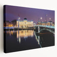 Large stretched canvas depicting a scenic Lyon cityscape in muted earth tones, ideal for kitchen wall art.