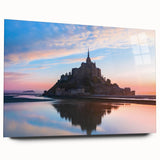 Large abstract wall art of a European scenery in muted earth tones on acrylic glass, ideal for bedroom or dining room decor.