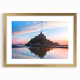 Abstract art print of a French landscape in muted earth tones, framed in gold, suitable for dining room decor.