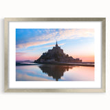 Extra large abstract art print depicting a textured European scenery in muted earth tones, framed in silver.