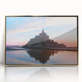 Art deco poster of a scenic French landscape in muted gold and blue tones, acrylic print framed.