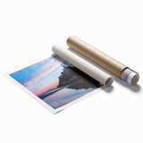 Extra large rolled print of a French scenery with lush florals in muted green and pink tones.