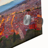 Large abstract wall art of Nice, France in muted blue and gray tones on acrylic glass, ideal for dining room ambiance.