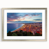 Extra large abstract art print of a textured European scenery in muted colors, framed in silver, ideal for living room decor.