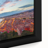 Extra large framed canvas featuring a textured depiction of Nice, France in black with colorful accents.