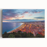 Black and white stretched canvas featuring a detailed view of Nice, France, ideal for kitchen wall art.
