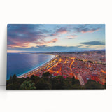 Black and white panoramic photo of Nice, France on stretched canvas, suitable as large kitchen wall art.