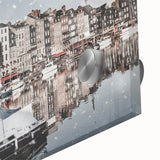 Large acrylic print of an abstract Normandy landscape in muted green and brown tones, ideal for dining room art.