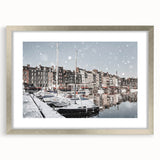 Extra large abstract art print of Normandy scenery in silver frame, featuring textured blues and greens.