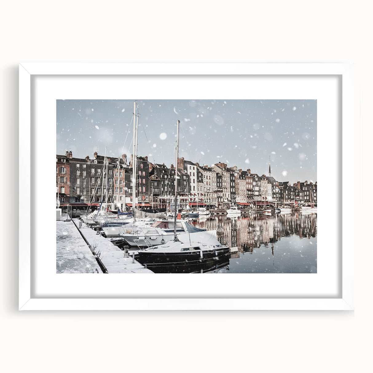 Textured abstract art print of Normandy scenery in muted earth tones, framed with a white mat, suitable for bedroom decor.