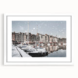 Textured abstract art print of Normandy scenery in muted earth tones, framed with a white mat, suitable for bedroom decor.