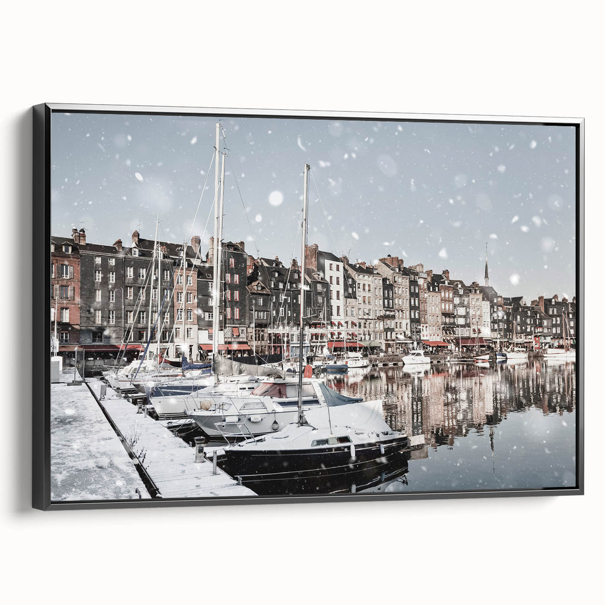 Black and white vintage poster art of Normandy landscape on framed canvas, ideal for bedroom wall decor.