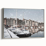 Landscape art painting of Normandy with vibrant green fields and a blue sky on framed canvas, ideal for living room decor.